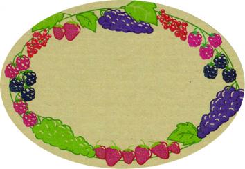 Schmucketikett Oval klein 65x45mm - Naturpapier Selbstklebend Motiv: Beeren  -  Farbe: bunt Packung á 250 Stück auf Rolle 