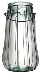 Windlicht Glas weiß mit Drahtgestell Stück